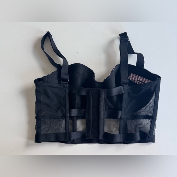 Victorias Secret Black Shine Lace Long Line Balconet Bra Silver Size 34C - Picture 4 of 7